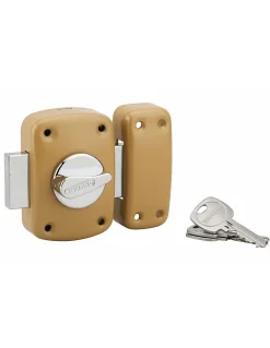 Verrou à bouton Corvette pour porte d'entrée, cylindre 30mm, acier, 3 clés, époxy bronze - THIRARD