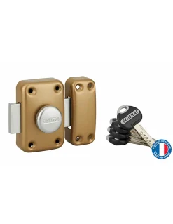 Verrou à bouton Federal pour porte d'entrée, cylindre 45mm, acier, 4 clés, époxy noir - THIRARD
