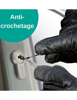 Verrou à bouton Federal pour porte d'entrée, cylindre 45mm, acier, 4 clés, époxy noir - THIRARD