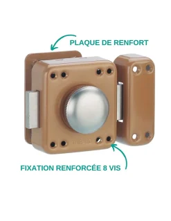 Verrou à bouton Rafale pour porte d'entrée, cylindre 45mm, acier, 3 clés, époxy bonze - THIRARD