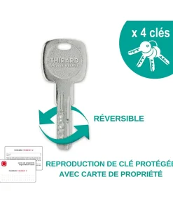 Verrou à bouton Transit 2 A2P pour porte d'entrée, cylindre 45mm, acier, 4 clés, époxy bronze - THIRARD