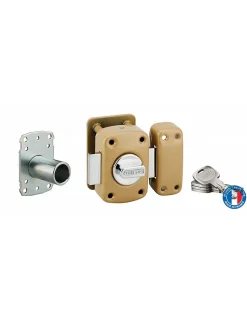 Verrou à bouton Transit 2 A2P pour porte d'entrée, cylindre 45mm, acier, 4 clés, époxy bronze - THIRARD