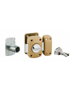 Verrou à bouton Transit 2 A2P pour porte d'entrée, cylindre 45mm, acier, 4 clés, époxy bronze - THIRARD
