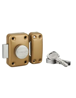 Verrou à bouton Transit 2 pour porte d'entrée, cylindre 80mm, 4 clés, époxy or - THIRARD