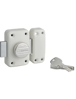 Verrou à bouton Transit 2 pour porte d'entrée, cylindre 50mm, 4 clés, blanc - THIRARD