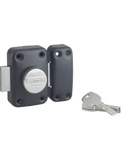 Verrou à bouton Transit 2 pour porte d'entrée, cylindre 40mm, 4 clés, époxy anthracite - THIRARD