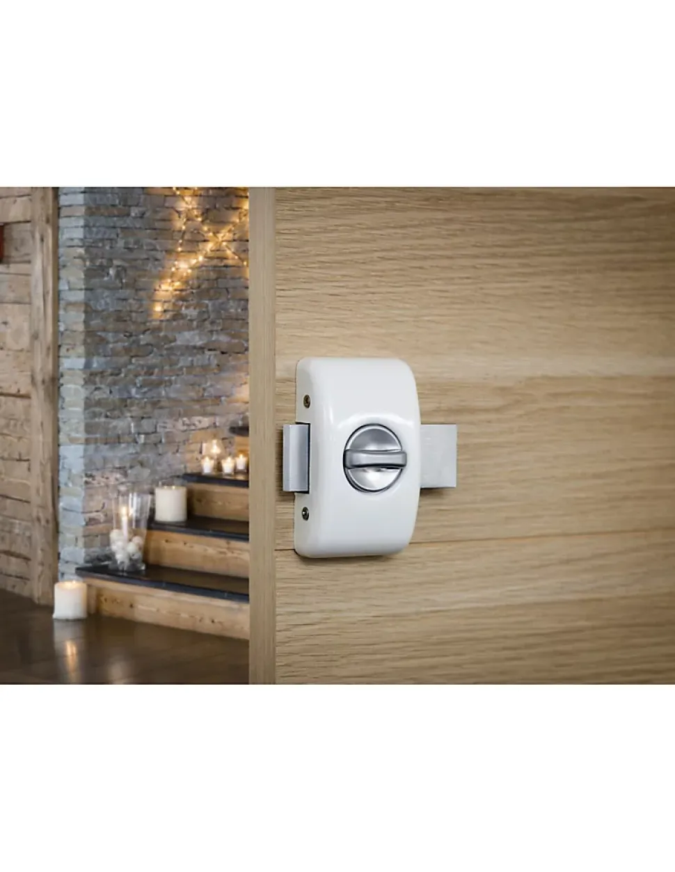 Verrou à bouton Universel pour porte d'entrée, cylindre 45mm, acier, 4 clés, epoxy blanc - THIRARD