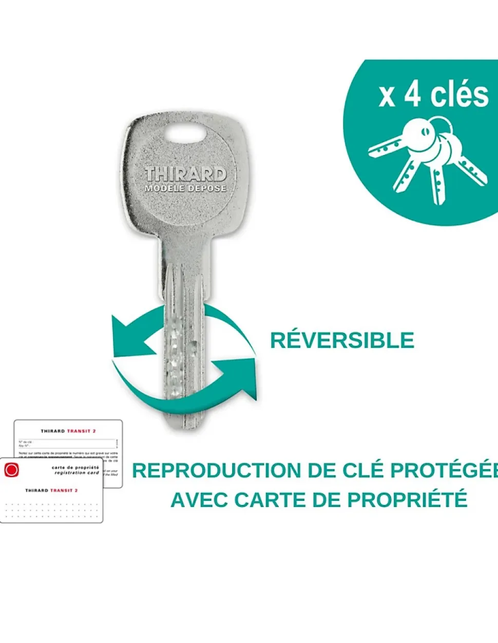 Verrou à bouton Universel pour porte d'entrée, cylindre 45mm, acier, 4 clés, epoxy blanc - THIRARD