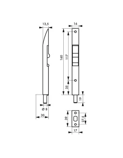 Verrou à onglet pour porte intérieure, 160mm, zingué - SP