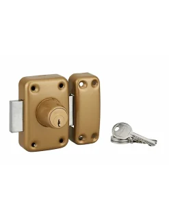 Verrou double entrée Apache pour porte d'entrée, cylindre 40mm, acier, 3 clés, époxy or - THIRARD