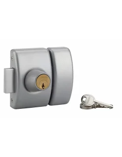 Verrou double entrée Design 5 pour porte d'entrée, cylindre 45mm, acier, 3 clés, argent - THIRARD