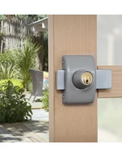 Verrou double entrée Design 5 pour porte d'entrée, cylindre 45mm, acier, 3 clés, argent - THIRARD