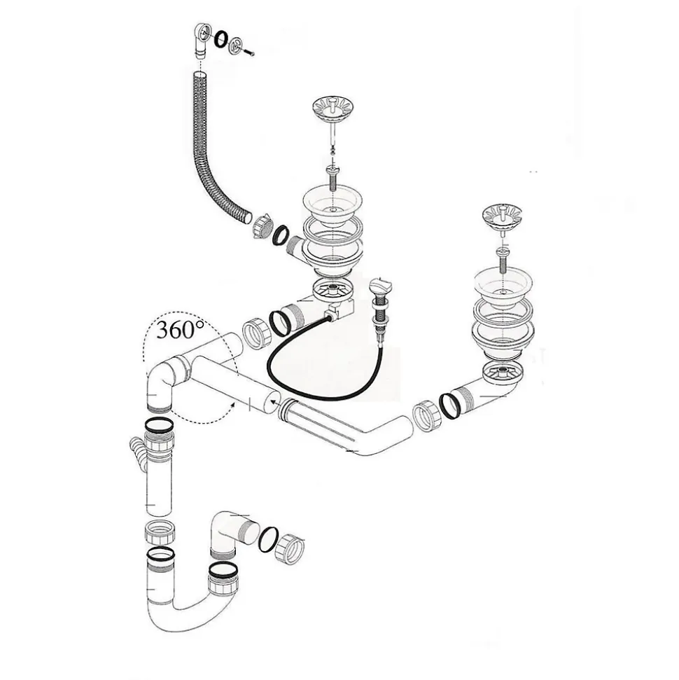 Vidage automatique gain de place CUIPD316 pour évier 2 bacs - Siphon gain de place
