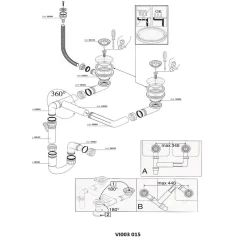 Vidage manuel 2 bacs CUIPD129 - Siphon gain de place