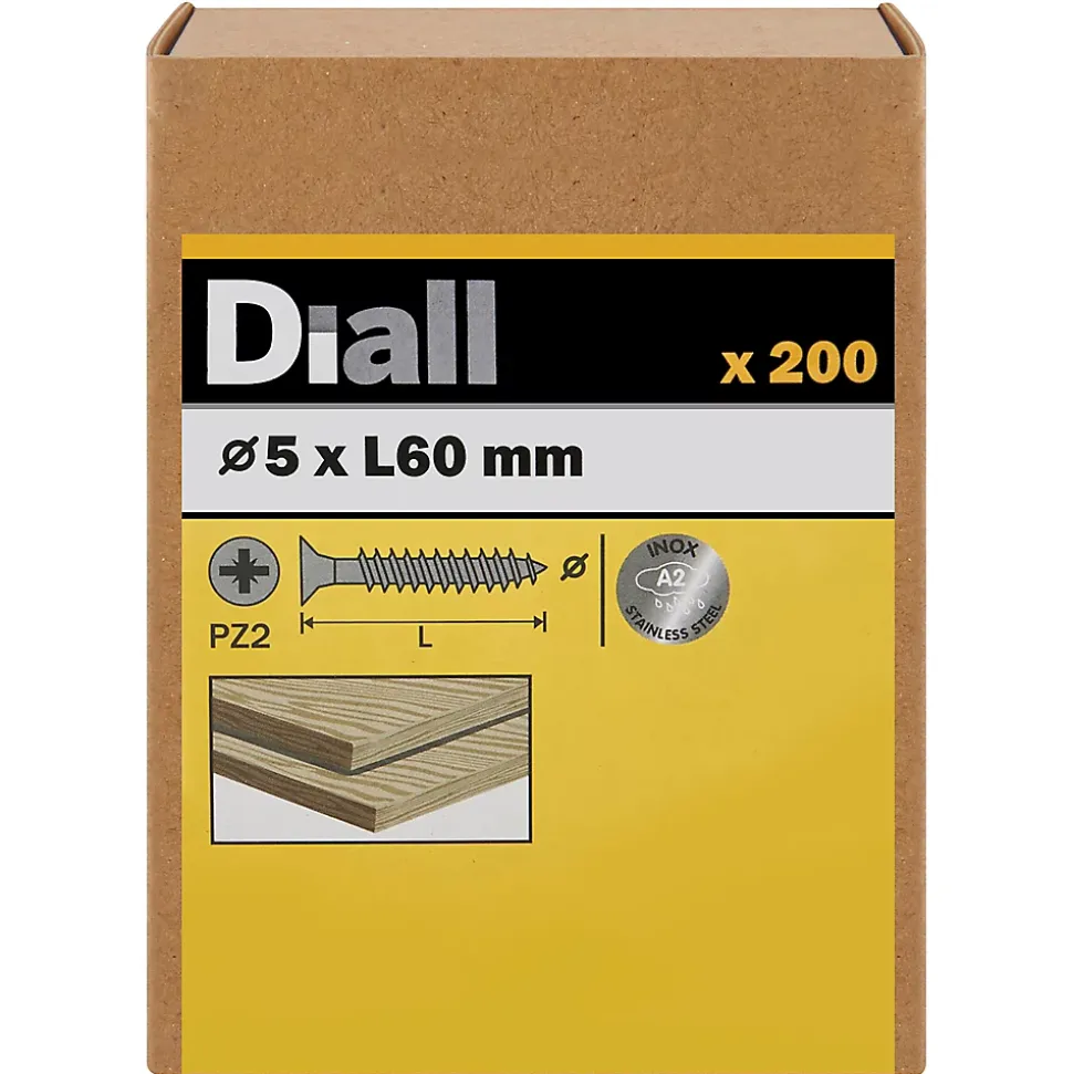 Vis à bois en acier inoxydable A2 pozidriv 5x60 mm - 200 pièces