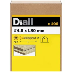 Vis à bois pozidriv tête fraisée zinguée jaune 4.5x80 mm - 100 pièces