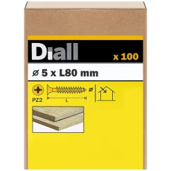 Vis à bois pozidriv tête fraisée zinguée jaune 5x80 mm - 100 pièces