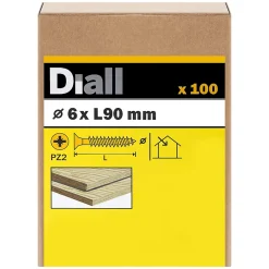 Vis à bois pozidriv tête fraisée zinguée jaune 6x90 mm - 100 pièces