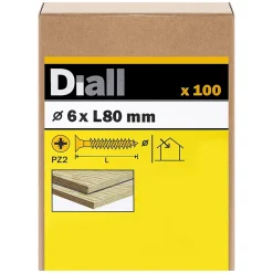 Vis à bois pozidriv tête fraisée zinguée jaune 6x80 mm - 100 pièces