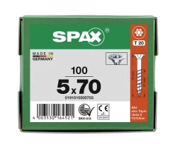 Vis à bois tête fraisée Spax Wirox torx 5 x 70 mm filetage partiel - 100 pièces