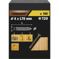 Vis à bois Turbodrive Premium torx zinguée jaune 4x70 mm - 100 pièces
