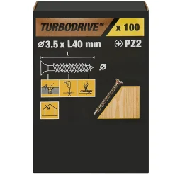 Vis à bois Turbodrive Premium pozidriv zinguée jaune 3.5x40 mm - 100 pièces