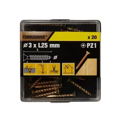 Vis à bois Turbodrive Premium pozidriv zinguée jaune 3x25 mm - 20 pièces