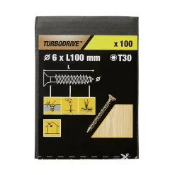 Vis à bois Turbodrive Premium torx zinguée jaune 6x100 mm - 100 pièces