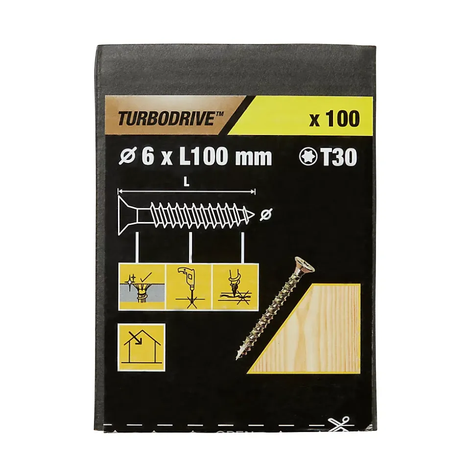 Vis à bois Turbodrive Premium torx zinguée jaune 6x100 mm - 100 pièces