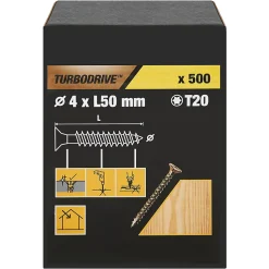 Vis à bois Turbodrive Premium torx zinguée jaune 4x50 mm - 500 pièces