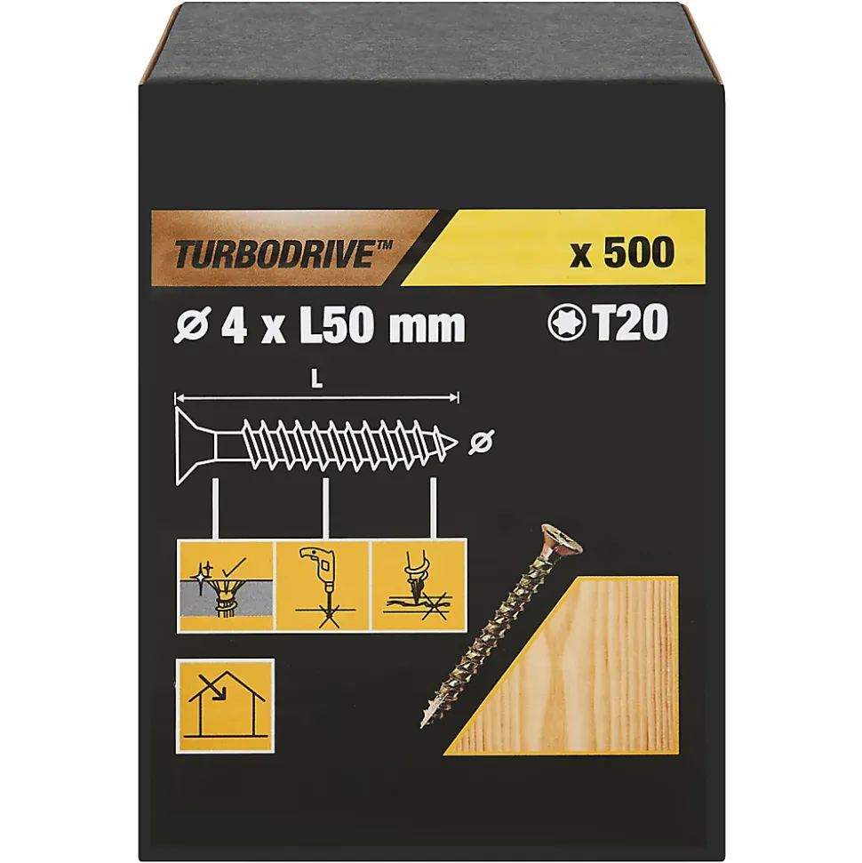 Vis à bois Turbodrive Premium torx zinguée jaune 4x50 mm - 500 pièces