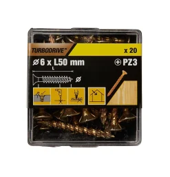 Vis à bois Turbodrive Premium pozidriv zinguée jaune 6x50 mm - 20 pièces