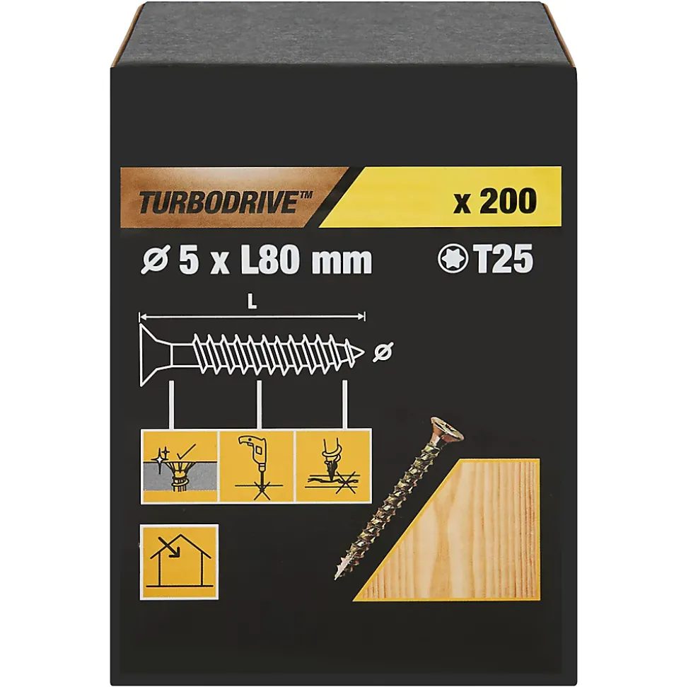 Vis à bois Turbodrive Premium torx zinguée jaune 5x80 mm - 200 pièces
