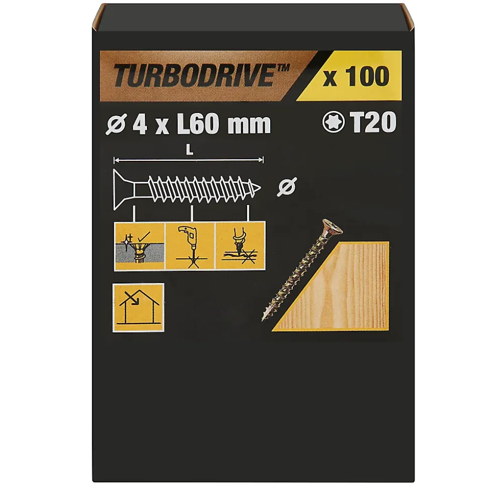 Vis à bois Turbodrive Premium torx zinguée jaune 4x60 mm - 100 pièces