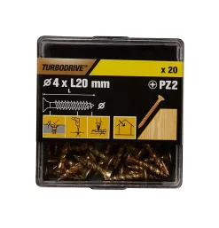 Vis à bois Turbodrive Premium pozidriv zinguée jaune 4x20 mm - 20 pièces