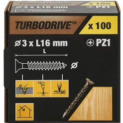 Vis à bois Turbodrive Premium pozidriv zinguée jaune 3x16 mm - 100 pièces