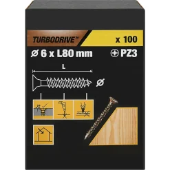 Vis à bois Turbodrive Premium pozidriv zinguée jaune 6x80 mm - 100 pièces