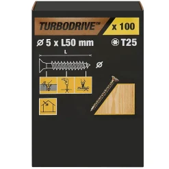 Vis à bois Turbodrive Premium torx zinguée jaune 5x50 mm - 100 pièces