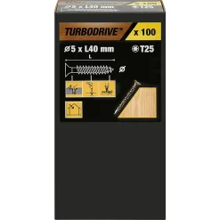 Vis à bois Turbodrive Premium torx zinguée jaune 5x40 mm - 100 pièces