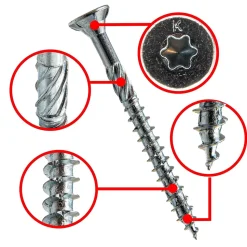 Vis à bois zinguée blanc - tête fraisée - filetage partiel - empreinte torx - pointe anti-fendage 6 x 200 - Boîte de 100