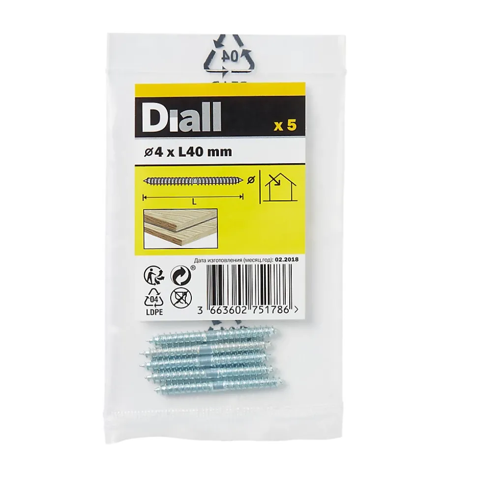 Vis à double filetage (bois/bois) 4x40 zingués mm - 5 pièces