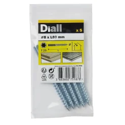 Vis à double filetage (métal/bois) 8x80 zingués mm - 5 pièces