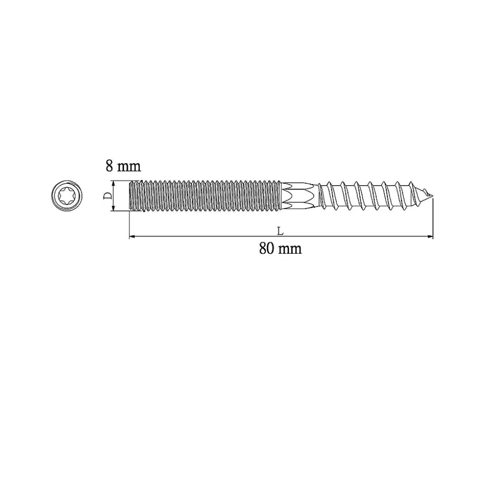 Vis à double filetage (métal/bois) 8x80 zingués mm - 5 pièces