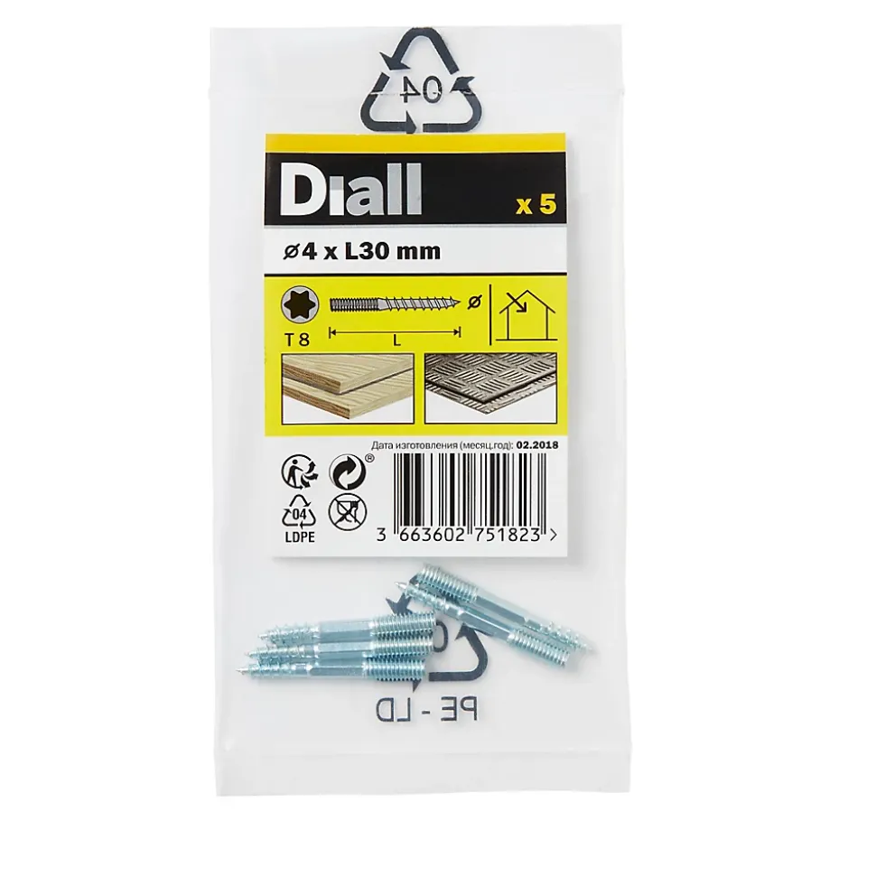 Vis à double filetage (métal/bois) 4x30 zingués mm - 5 pièces