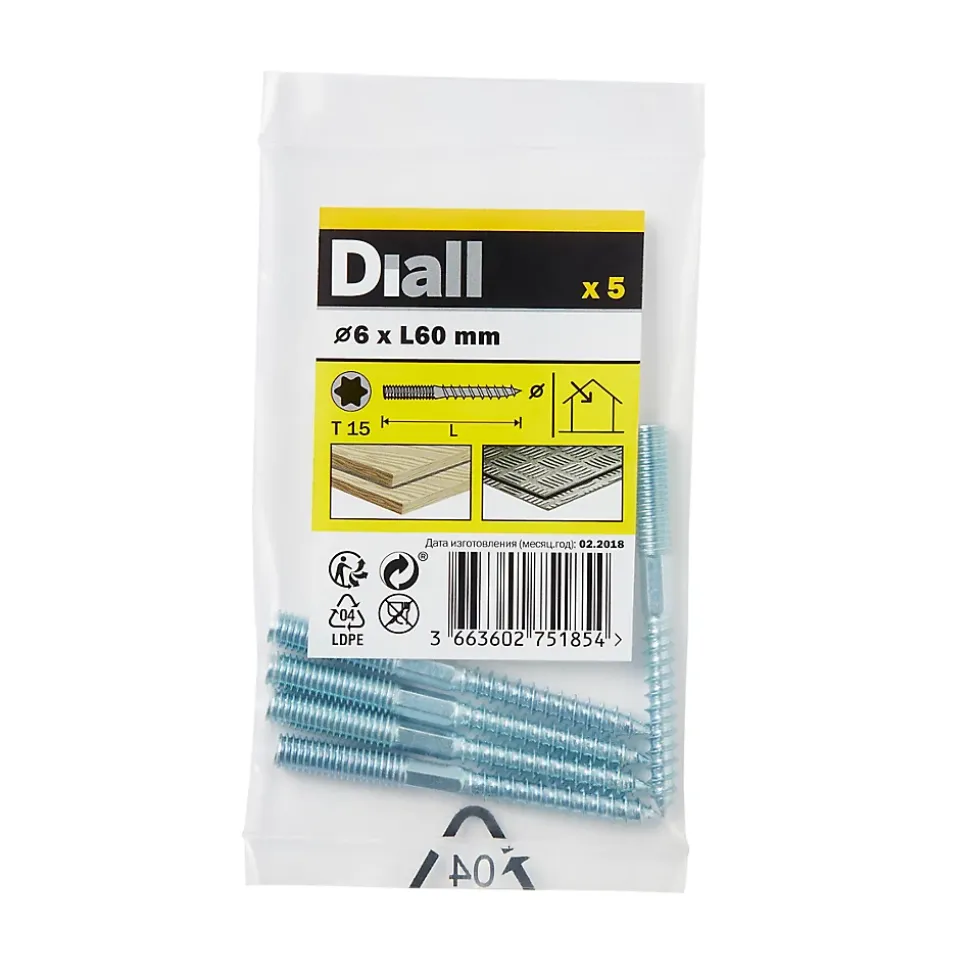 Vis à double filetage (métal/bois) 6x60 zingués mm - 5 pièces