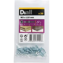 Vis à métaux en acier zingué 3 x 10 mm - 20 pièces