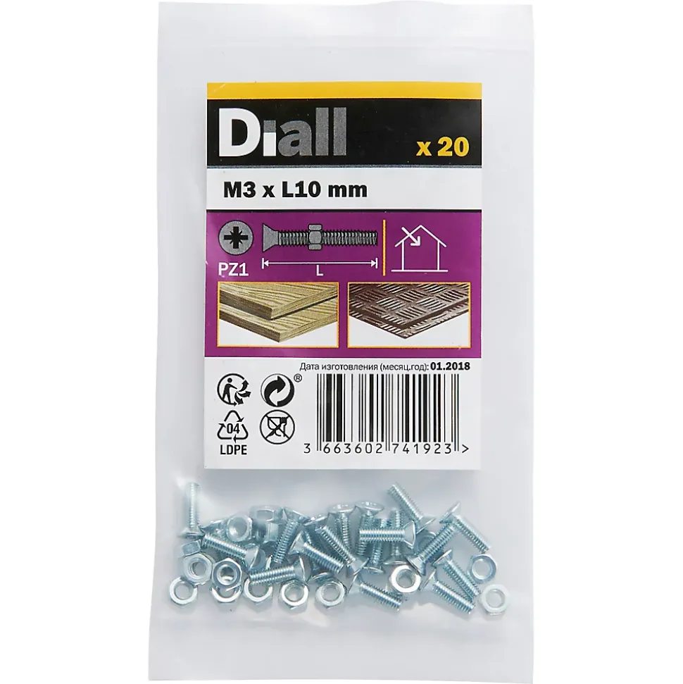 Vis à métaux en acier zingué 3 x 10 mm - 20 pièces