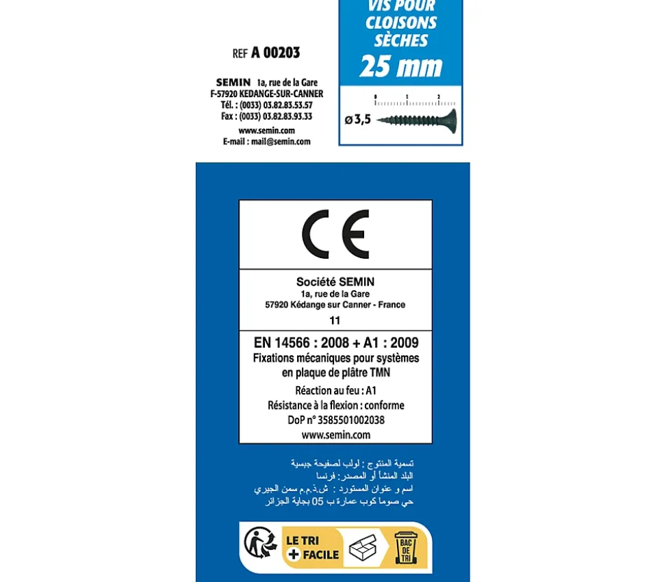 Vis Auto Perceuse 25 mm Semin - Fixation des Plaques de Plâtre sur l'Ossature - Intérieur - Boîte de 1000 Pièces (Lot de 5000)