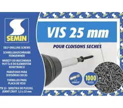 Vis Auto Perceuse 25 mm Semin - Fixation des Plaques de Plâtre sur l'Ossature - Intérieur - Boîte de 1000 Pièces (Lot de 2000)