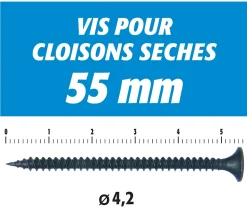 Vis Auto Perceuse 55 mm Semin - Fixation des Plaques de Plâtre sur l'Ossature - Intérieur - Boîte de 500 Pièces